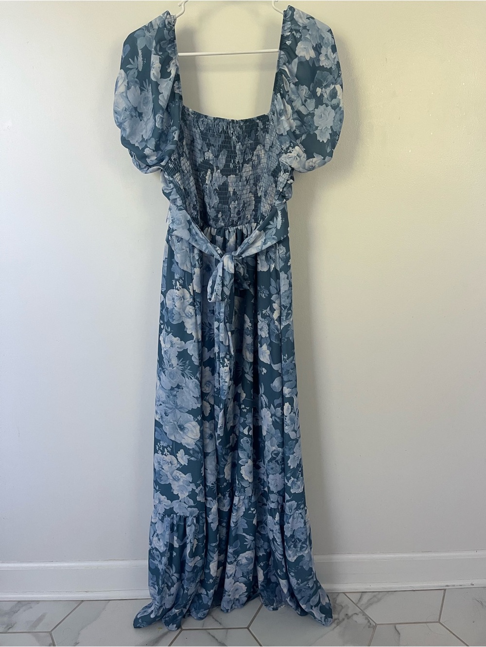 Altar’d State XL Blue Floral Maxi Dress with Puff Sleeves - Picture 9 of 14